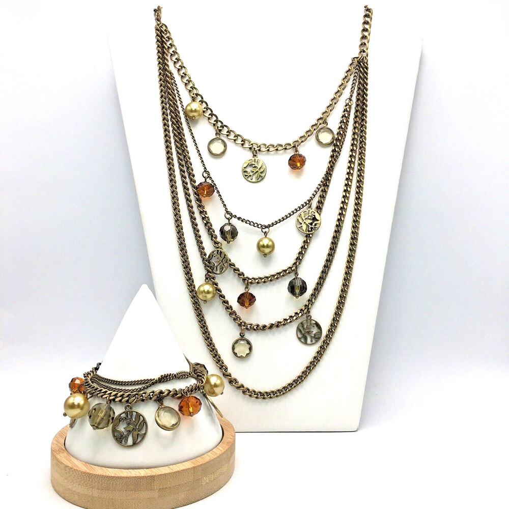 Vintage Lia Sophia BELCANTO Layered Necklace Bracelet Set Glass Bead Faux Pearl